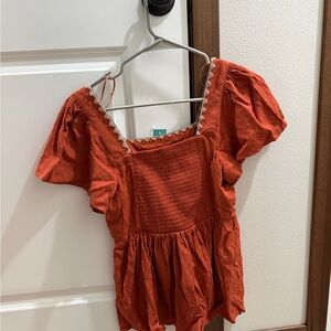 Maurices Rust Square-Neck Smocked Peasant Blouse